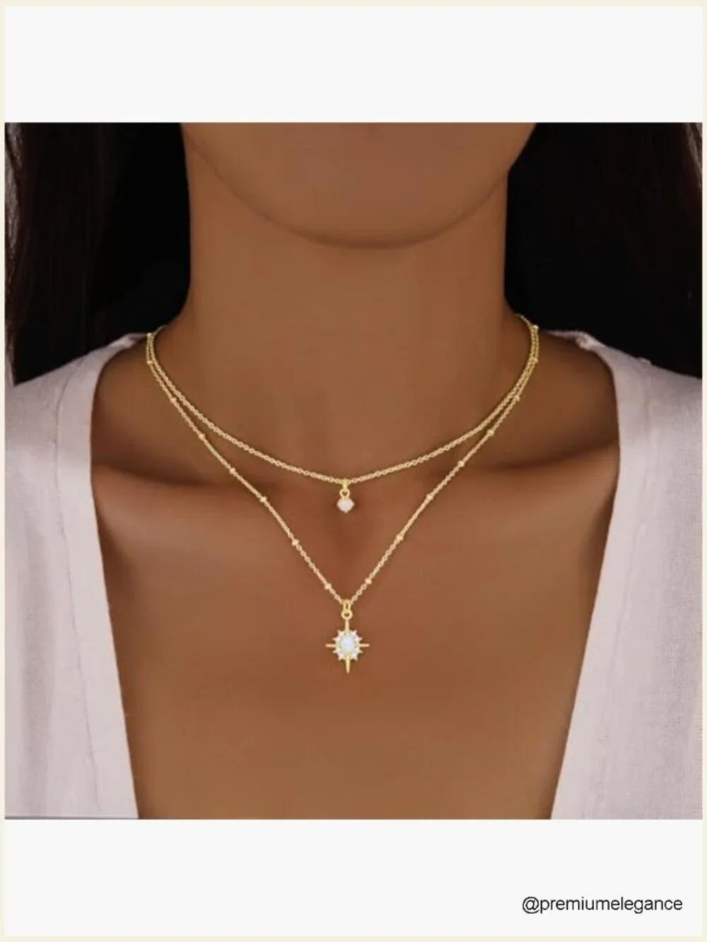 Dainty Gold Layered Star Opal Pendant Necklace Set Choker